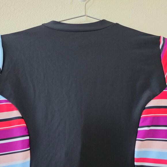 Torrid One Piece Rash Guard Swimsuit Black Multicolor Stripe Women Size 0 Zip - Picture 7 of 12